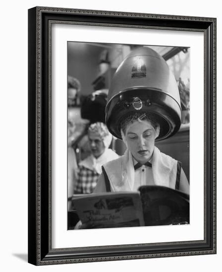 Woman Sitting under Hair Dryer Reading a Magazine-Gordon Parks-Framed Photographic Print