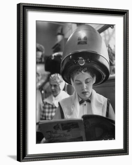 Woman Sitting under Hair Dryer Reading a Magazine-Gordon Parks-Framed Photographic Print