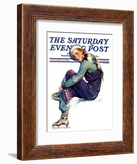 "Woman Skater," Saturday Evening Post Cover, January 21, 1933-Guy Hoff-Framed Giclee Print