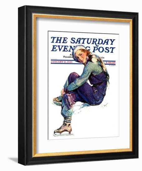 "Woman Skater," Saturday Evening Post Cover, January 21, 1933-Guy Hoff-Framed Giclee Print