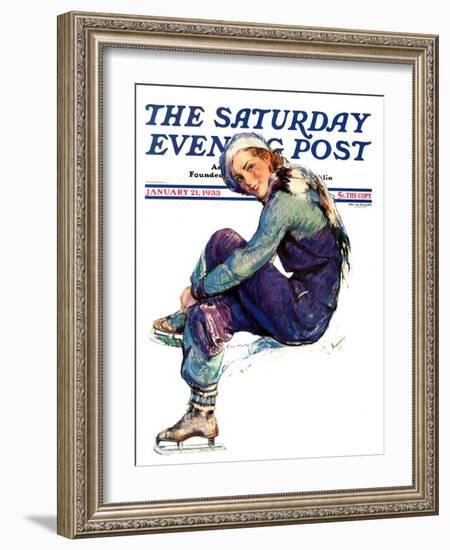 "Woman Skater," Saturday Evening Post Cover, January 21, 1933-Guy Hoff-Framed Giclee Print