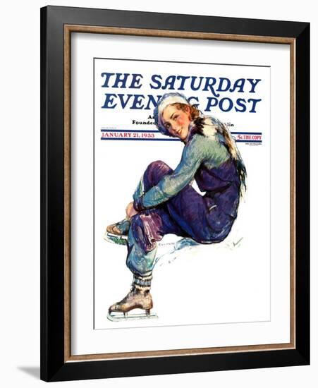 "Woman Skater," Saturday Evening Post Cover, January 21, 1933-Guy Hoff-Framed Giclee Print
