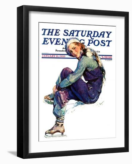 "Woman Skater," Saturday Evening Post Cover, January 21, 1933-Guy Hoff-Framed Giclee Print