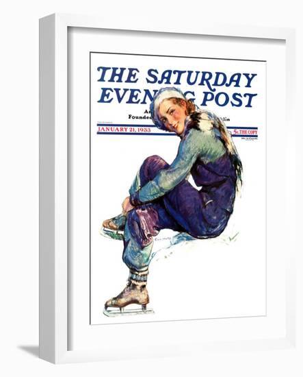 "Woman Skater," Saturday Evening Post Cover, January 21, 1933-Guy Hoff-Framed Giclee Print