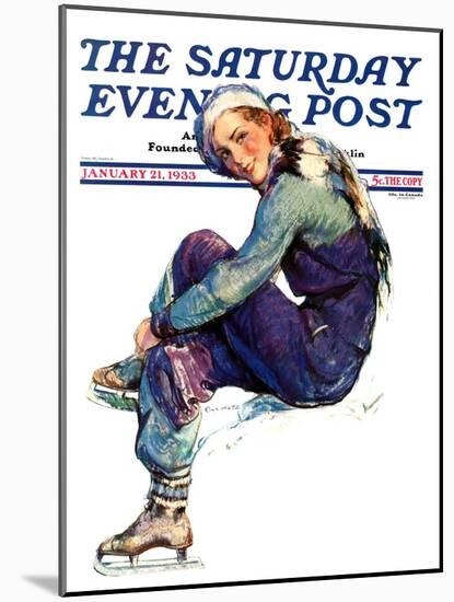 "Woman Skater," Saturday Evening Post Cover, January 21, 1933-Guy Hoff-Mounted Giclee Print
