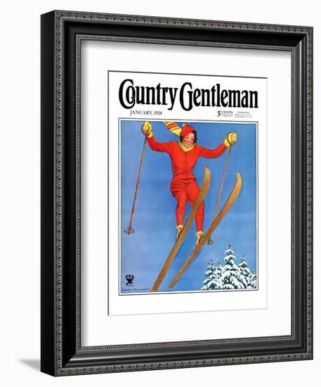 "Woman Ski Jumper," Country Gentleman Cover, January 1, 1934-Carolyn Haywood-Framed Giclee Print