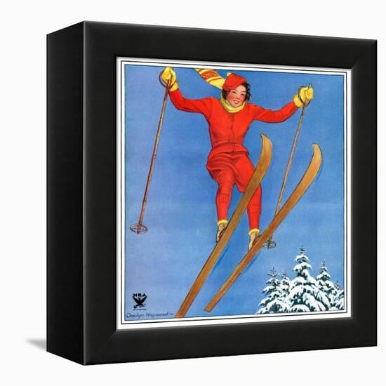 "Woman Ski Jumper,"January 1, 1934-Carolyn Haywood-Framed Premier Image Canvas