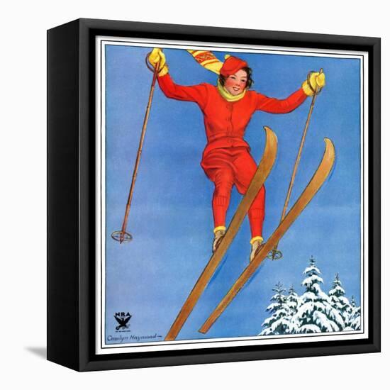 "Woman Ski Jumper,"January 1, 1934-Carolyn Haywood-Framed Premier Image Canvas