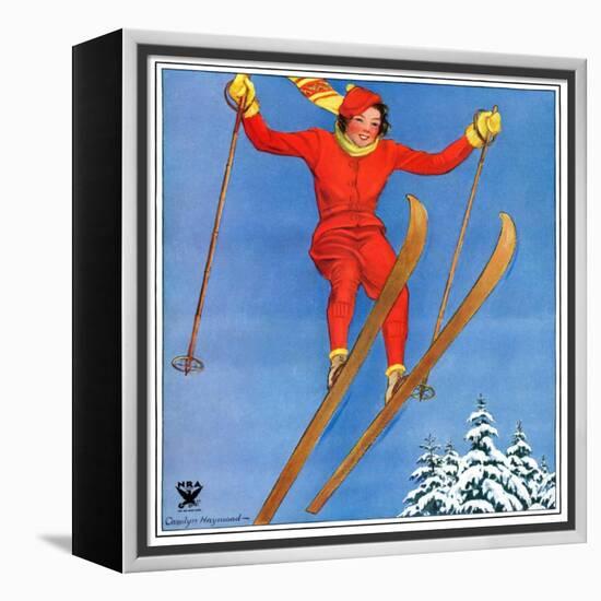 "Woman Ski Jumper,"January 1, 1934-Carolyn Haywood-Framed Premier Image Canvas