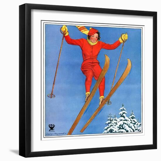 "Woman Ski Jumper,"January 1, 1934-Carolyn Haywood-Framed Giclee Print