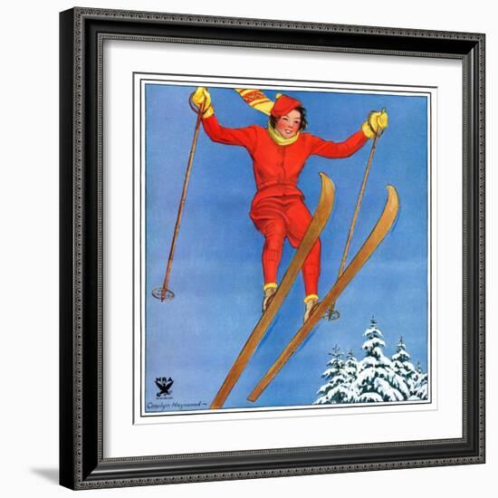 "Woman Ski Jumper,"January 1, 1934-Carolyn Haywood-Framed Giclee Print