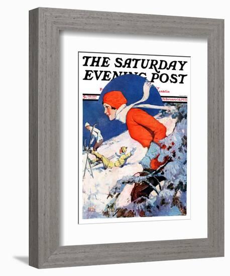 "Woman Skier," Saturday Evening Post Cover, February 14, 1931-James C. McKell-Framed Giclee Print