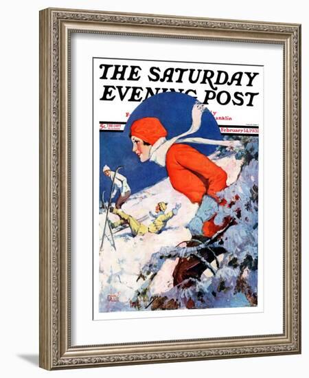 "Woman Skier," Saturday Evening Post Cover, February 14, 1931-James C. McKell-Framed Giclee Print