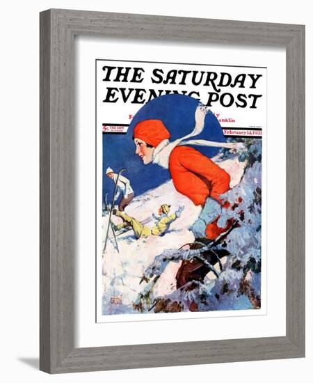 "Woman Skier," Saturday Evening Post Cover, February 14, 1931-James C. McKell-Framed Giclee Print