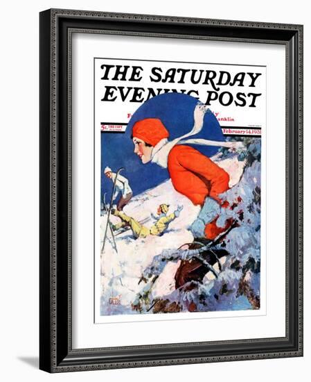 "Woman Skier," Saturday Evening Post Cover, February 14, 1931-James C. McKell-Framed Giclee Print