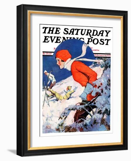 "Woman Skier," Saturday Evening Post Cover, February 14, 1931-James C. McKell-Framed Giclee Print