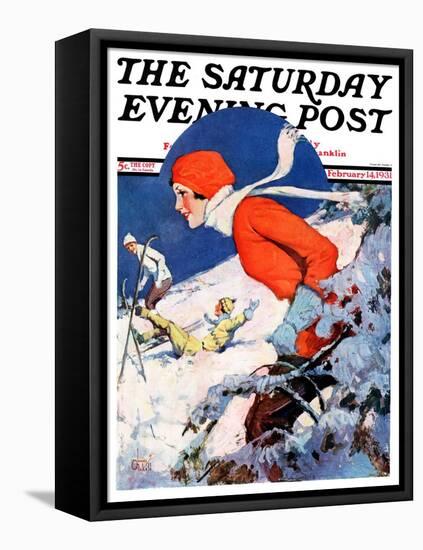 "Woman Skier," Saturday Evening Post Cover, February 14, 1931-James C. McKell-Framed Premier Image Canvas