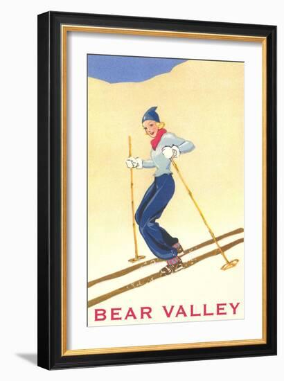 Woman Skiing Down Hill, Bear Valley-null-Framed Art Print