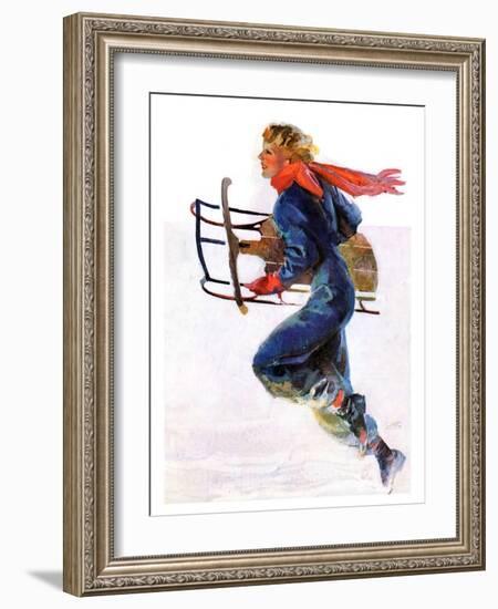 "Woman Sledder,"January 19, 1935-John LaGatta-Framed Giclee Print