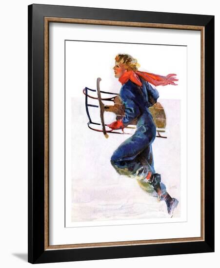 "Woman Sledder,"January 19, 1935-John LaGatta-Framed Giclee Print