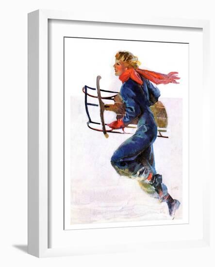 "Woman Sledder,"January 19, 1935-John LaGatta-Framed Giclee Print