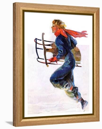 "Woman Sledder,"January 19, 1935-John LaGatta-Framed Premier Image Canvas