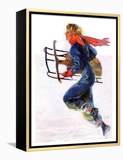 "Woman Sledder,"January 19, 1935-John LaGatta-Framed Premier Image Canvas