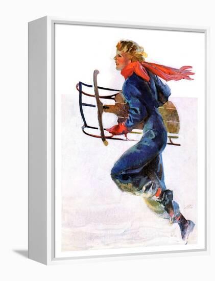 "Woman Sledder,"January 19, 1935-John LaGatta-Framed Premier Image Canvas