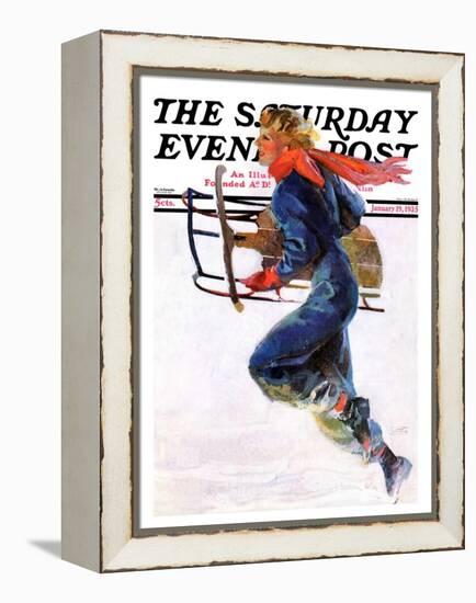 "Woman Sledder," Saturday Evening Post Cover, January 19, 1935-John LaGatta-Framed Premier Image Canvas