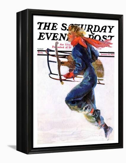 "Woman Sledder," Saturday Evening Post Cover, January 19, 1935-John LaGatta-Framed Premier Image Canvas