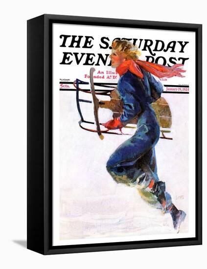 "Woman Sledder," Saturday Evening Post Cover, January 19, 1935-John LaGatta-Framed Premier Image Canvas