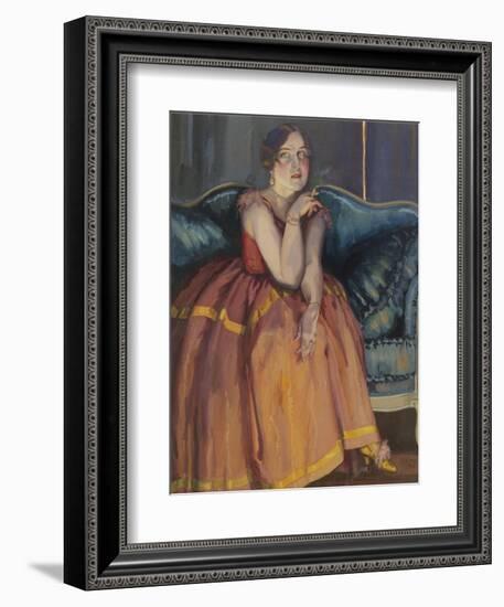 Woman Smoking a Cigarette on a Sofa-Konstantin Andreyevich Somov-Framed Premium Giclee Print