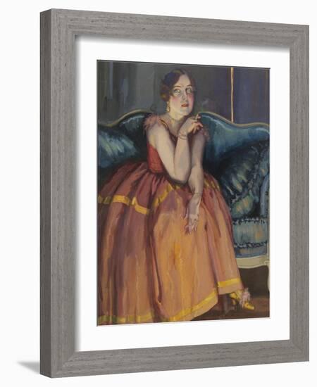 Woman Smoking a Cigarette on a Sofa-Konstantin Andreyevich Somov-Framed Giclee Print