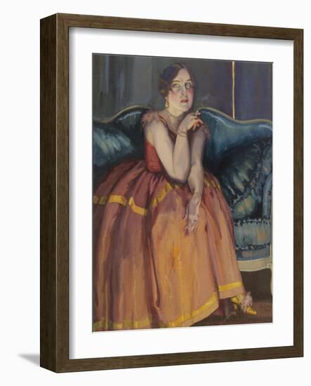 Woman Smoking a Cigarette on a Sofa-Konstantin Andreyevich Somov-Framed Giclee Print