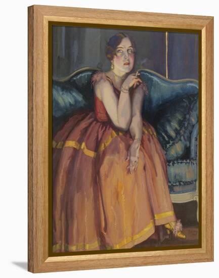 Woman Smoking a Cigarette on a Sofa-Konstantin Andreyevich Somov-Framed Premier Image Canvas