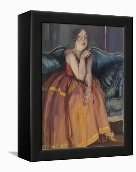 Woman Smoking a Cigarette on a Sofa-Konstantin Andreyevich Somov-Framed Premier Image Canvas