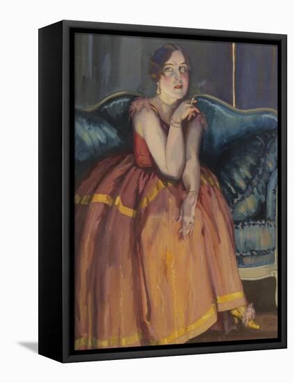 Woman Smoking a Cigarette on a Sofa-Konstantin Andreyevich Somov-Framed Premier Image Canvas