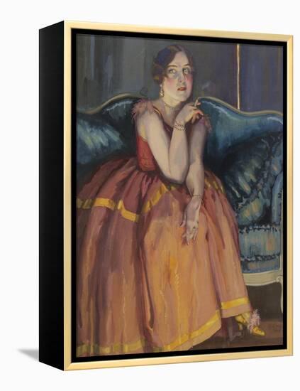 Woman Smoking a Cigarette on a Sofa-Konstantin Andreyevich Somov-Framed Premier Image Canvas
