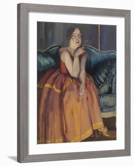 Woman Smoking a Cigarette on a Sofa-Konstantin Andreyevich Somov-Framed Giclee Print