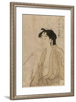 Woman Smoking a Pipe-Kitagawa Utamaro-Framed Art Print