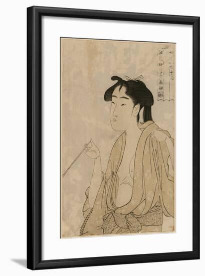 Woman Smoking a Pipe-Kitagawa Utamaro-Framed Art Print