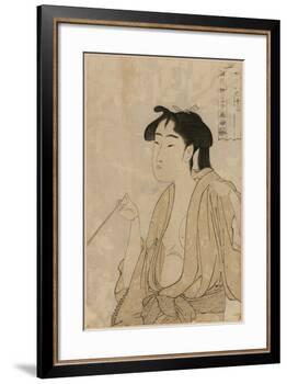 Woman Smoking a Pipe-Kitagawa Utamaro-Framed Art Print