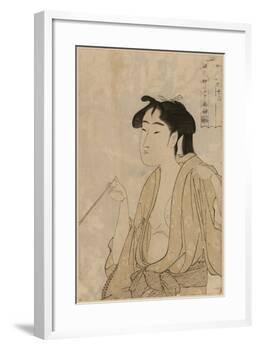 Woman Smoking a Pipe-Kitagawa Utamaro-Framed Art Print