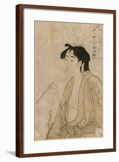 Woman Smoking a Pipe-Kitagawa Utamaro-Framed Art Print