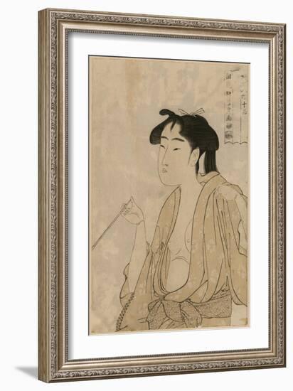 Woman Smoking a Pipe-Kitagawa Utamaro-Framed Art Print