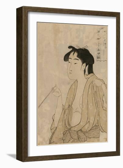 Woman Smoking a Pipe-Kitagawa Utamaro-Framed Art Print