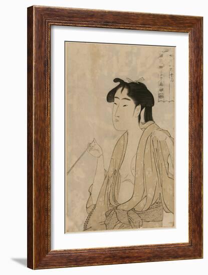 Woman Smoking a Pipe-Kitagawa Utamaro-Framed Art Print