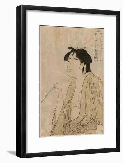 Woman Smoking a Pipe-Kitagawa Utamaro-Framed Art Print