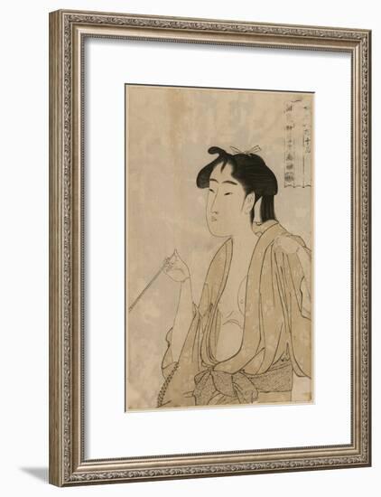 Woman Smoking a Pipe-Kitagawa Utamaro-Framed Art Print