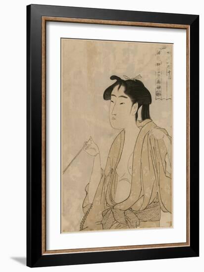 Woman Smoking a Pipe-Kitagawa Utamaro-Framed Art Print